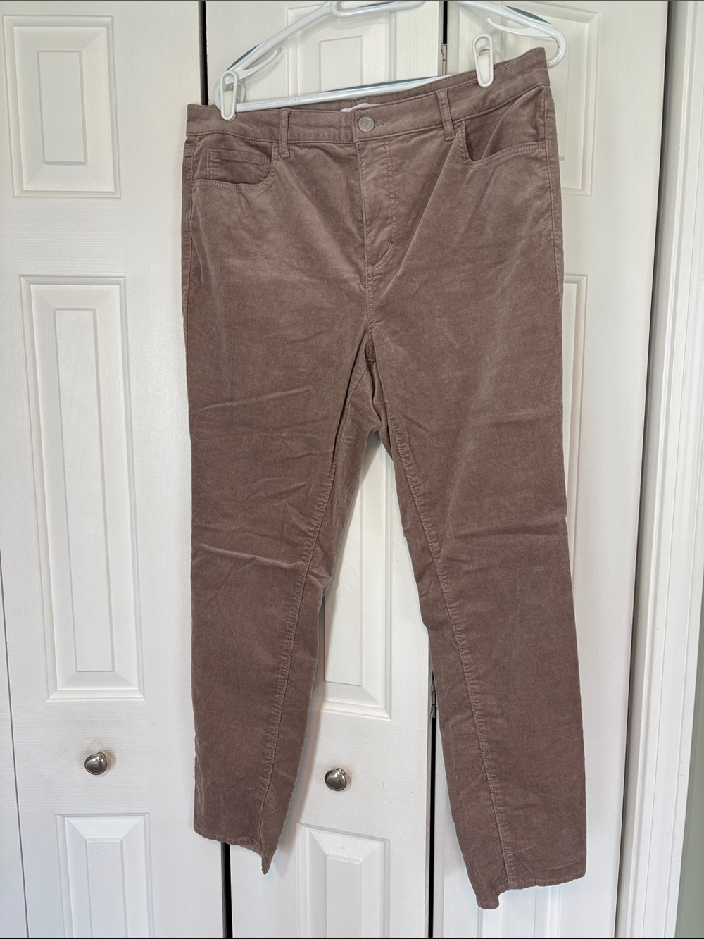 LOFT Women’s Soft Corduroy Pants in Taupe Brown Curvy High Waist Skinny 32/14